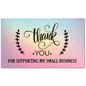 Macro shot of laser gold foil gradient thank you card for supporting my small business