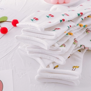 White cotton crew socks with colorful fruit patterns including cherries and watermelon