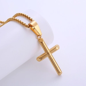 Cross Pendant Necklace 18k Gold Plated 316L Stainless Steel Box Chain Minimalist Jewelry For Men Women