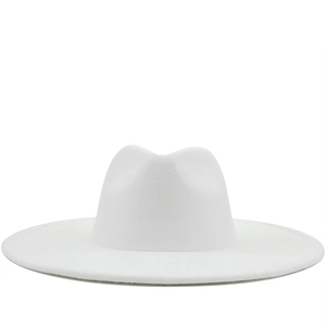 Classic white wool wide-brim fedora hat with a flat brim and elegant indented crown top