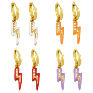 Détails de boucles d'oreilles éclair en quatre couleurs avec zircons et crochets dorés