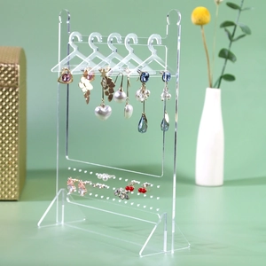 Transparent acrylic earring display stand with hanger shape and multi-row base studs