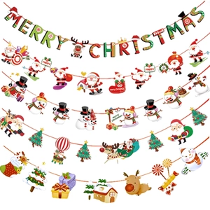 Christmas party bunting set with cartoon patterns and Merry Christmas letter banners