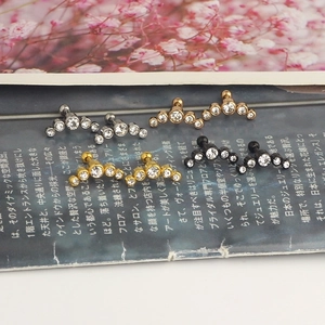 Set of four stainless steel ear studs with curved white zircons in gold and silver