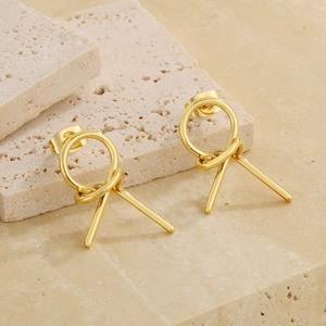 Minimalist gold knotted geometric hoop earrings with polished irregular finish