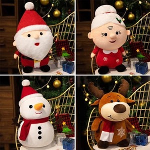 Christmas Plush Toy Pillow Santa Claus Mrs Claus Snowman Reindeer Soft Plush Xmas Holiday Home Decor Gift Novelty