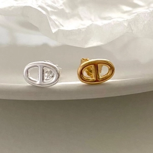 Macro shot of silver and gold pig nose stud earrings in minimalist polished finish