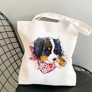 Aesthetic Animal Print Canvas Tote Bag Large Capacity Artistic Dog Cat Lion Pattern Shoulder Handbag Casual Simple