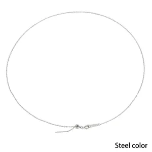 Adjustable stainless steel thin chain necklace in steel color with slider bead