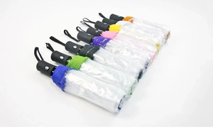 Paraguas plegables transparentes con bordes de colores en varias opciones vibrantes
