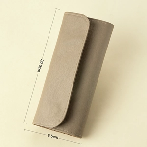 Detailed view of grey pebble leather wallet with precise dimensions 20.5cm by 9.5cm