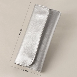Silver litchi texture PU leather brush pouch with closed dimensions 20.5cm by 9.5cm