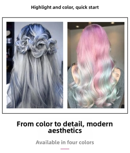 Detail view of professional tail comb showing gradient hair coloring in four color options