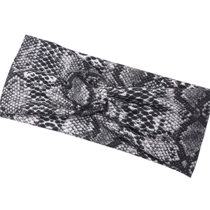 Elastic wide headband with snake print pattern and knot design for women sports