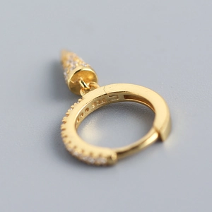 Luxurious S925 sterling silver gold-plated geometric cone earrings with clear zircon stones