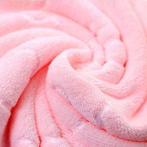 Pink microfiber bear embossed bath towel with soft coral fleece texture for fast drying
