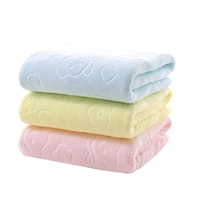 Microfiber embossed bear bath towel set in blue, yellow, and pink colors