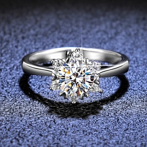 925 Sterling Silver Moissanite Snowflake Ring Classic Round Cut Zircon Sparkling Wedding Jewelry For Women Girls