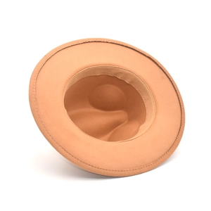 Classic camel wool fedora hat for travel with wide brim and fine stitching detail