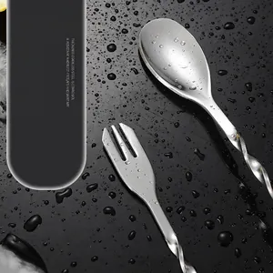 Dual-purpose stainless steel bar spoon and fork with spiral handle and mirror finish