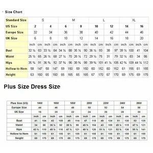 Detailed size chart for mermaid wedding dress with US and European measurements