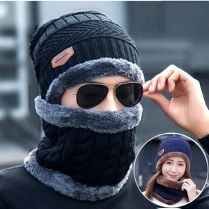 Men Winter Knit Hat And Neck Scarf Fleece Lined Thick Warm Windproof Outdoor Beanie Neck Gaiter