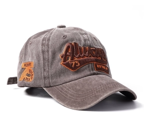 Vintage washed grey baseball cap with Always 1975 New York embroidery on white background