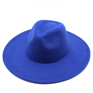 Classic royal blue wide brim wool fedora hat for men and women with flat brim