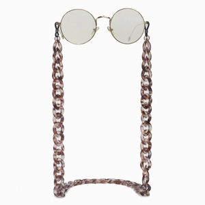 Lunettes dorées rondes avec chaîne en résine acrylique à motif léopard marron