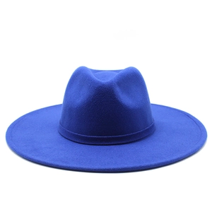 Classic royal blue wool felt fedora hat with wide brim and teardrop crown for winter fashion
