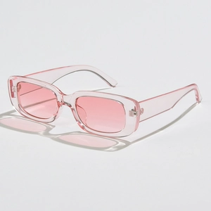 Retro rectangle pink sunglasses for women and men, Y2K style narrow frame eyewear