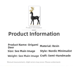 Detail of matte black and gold resin origami deer statue with Nordic minimalist design