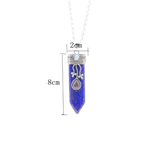 Lapis lazuli hexagonal prism necklace showing 8cm height and 2cm width dimensions