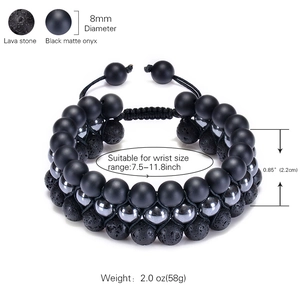 Handmade triple layer bracelet with 8mm volcanic lava stone and matte onyx beads