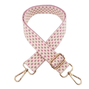 Pink and beige geometric knit replacement strap with gold metal buckles for crossbody bags