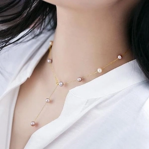 Elegante collana a Y in argento S925 con perle d'acqua dolce colorate su catena d'oro