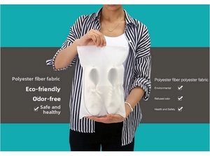 Translucent waterproof travel bag showing storage for canvas shoes and polyester material