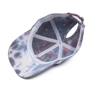Interior view of tie-dye ponytail baseball cap made of 100% breathable cotton