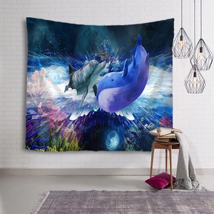 Tapisserie murale océan avec dauphins et baleines pour chambre et décor de corail