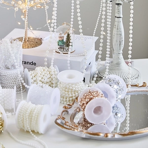Christmas tree decoration beads rolls in pearl white and gold for DIY crafts and wedding decor