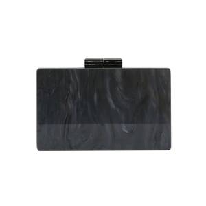 Elegant rectangular evening clutch bag with black and grey marble acrylic texture and clasp
