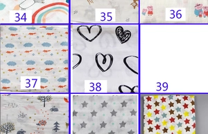 Détail macro de divers motifs de lange en mousseline avec numérotation des styles au choix