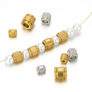 Stainless Steel Spacer Beads Textured Barrel Drum Cylinder Loose Beads For DIY Bracelet Necklace Making Accessories