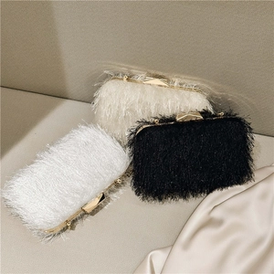 Luxury Feather Fringe Evening Clutch Bag Elegant Party Handbag With Gold Metal Chain For Women