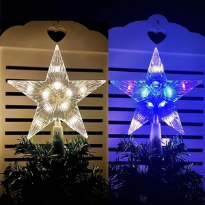 Detail showing lighted star tree topper in warm white and multicolor glow modes