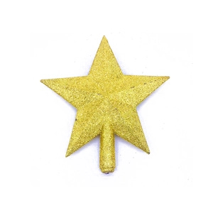 Close-up of golden glitter Christmas tree topper star with cylindrical mounting base