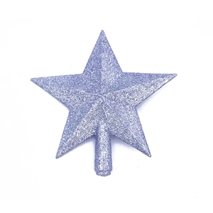 Detail of purple glitter Christmas tree topper star with secure mounting stake base