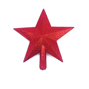 Detailed view of red glitter Christmas tree topper star with secure mounting base