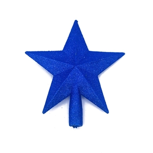 Sparkling blue glitter Christmas tree topper star with hollow cylindrical base mount
