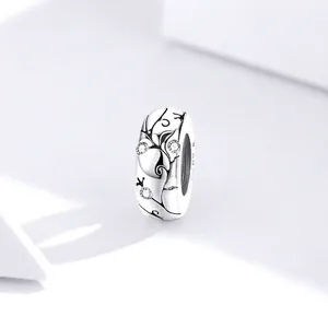 S925 sterling silver bead charm with vintage vine patterns and white zirconia stones